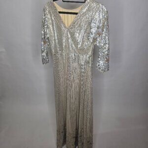 Long Dress Silver Sequence Wedding Guest Dress Formal Small